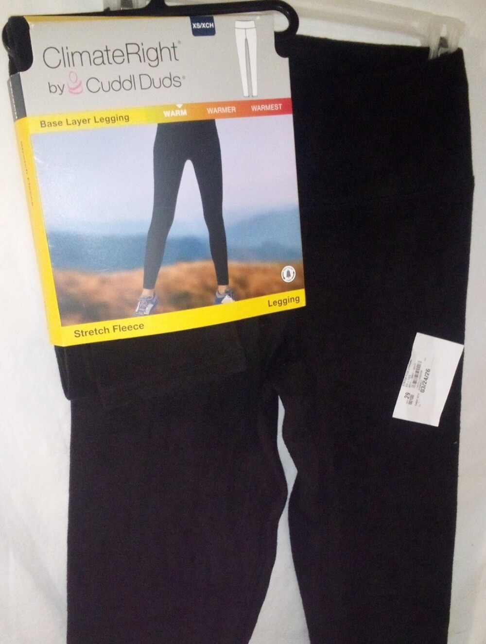 2 pairs Base Layer CimateRight Cuddl Duds Stretch Fleece Leggings Hidden Pocket